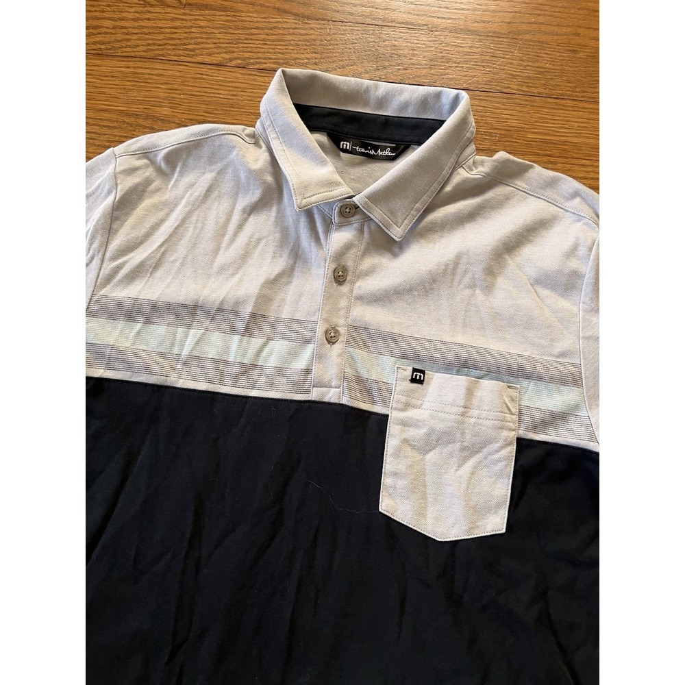 Travis Mathew Mens Large Golf Polo Performance Shirt Pocket Salad Days Gray Blue